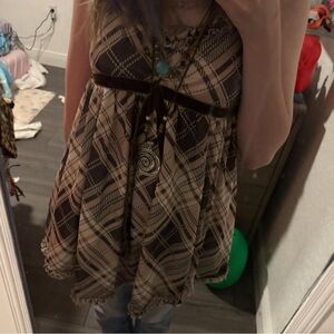 Brown and Pink Plaid Women's Blouse